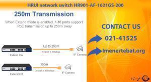 در این تصویر سوئیچ شبکه HRUI مدل HR901-AF-1621GS-200 را مشاهده می کنید.