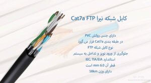 در این تصویر کابل شبکه نیرا Cat7a FTP را مشاهده می کنید که دارای جنس روکشی از PVC است 