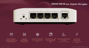 در این تصویر سوئیچ شبکه میکروتیک مدل CRS304-4XG-IN در رنگ سفید مشاهده می کنید
