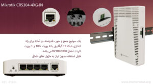در این تصویر سوئیچ شبکه میکروتیک مدل CRS304-4XG-IN که 4 پورت 10G دارد را مشاهده می کنید