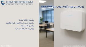 در این تصویر روتر اکسس پوینت گرنداستریم مدل GWN7062E با پشتیبانی از 128 دستگاه را مشاهده می کنید