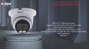 در این تصویر دوربین داهوا DH-IPC-HDW3449TMP-AS-LED را ملاحظه می کنید که دارای حسگر تصویر CMOS با اندازه 4 مگاپیکسل است 