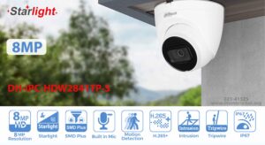 در این تصویر دوربین مداربسته داهوا مدل DH-IPC-HDW2841TP-S با کیفیت تصویر 8MP را مشاهده می کنید