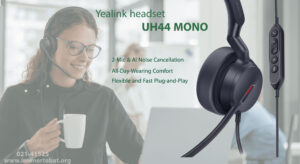 در این تصویر هدست یالینک مدل UH44 MONO با قابلیت Plug-and-Play را مشاهده می کنید