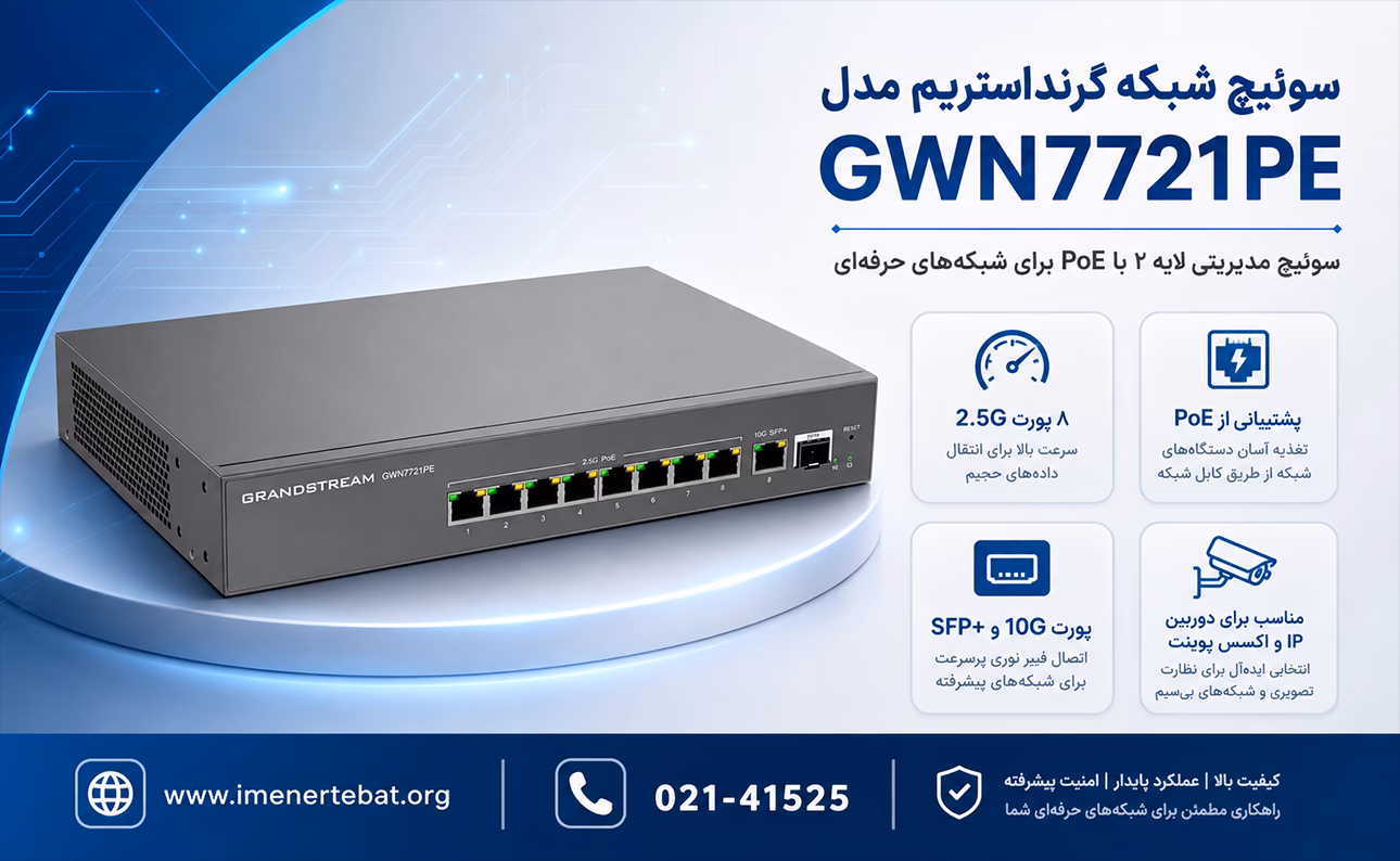 سوئیچ شبکه گرنداستریم مدل GWN7721PE 1 معرفی سوئیچ شبکه گرنداستریم مدل GWN7721PE با پشتیبانی از PoE، پورتهای 2.5G و اتصال 10G SFP+