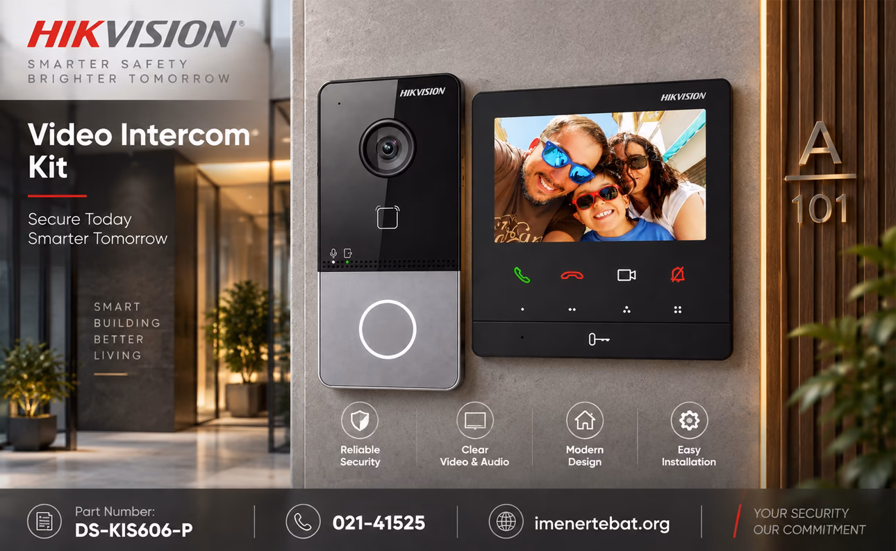 کیت آیفون تصویری تحت شبکه هایک ویژن مدل DS-KIS606-P 1 آیفون تصویری Hikvision DS-KIS606-P با پنل درب ورودی و مانیتور داخلی