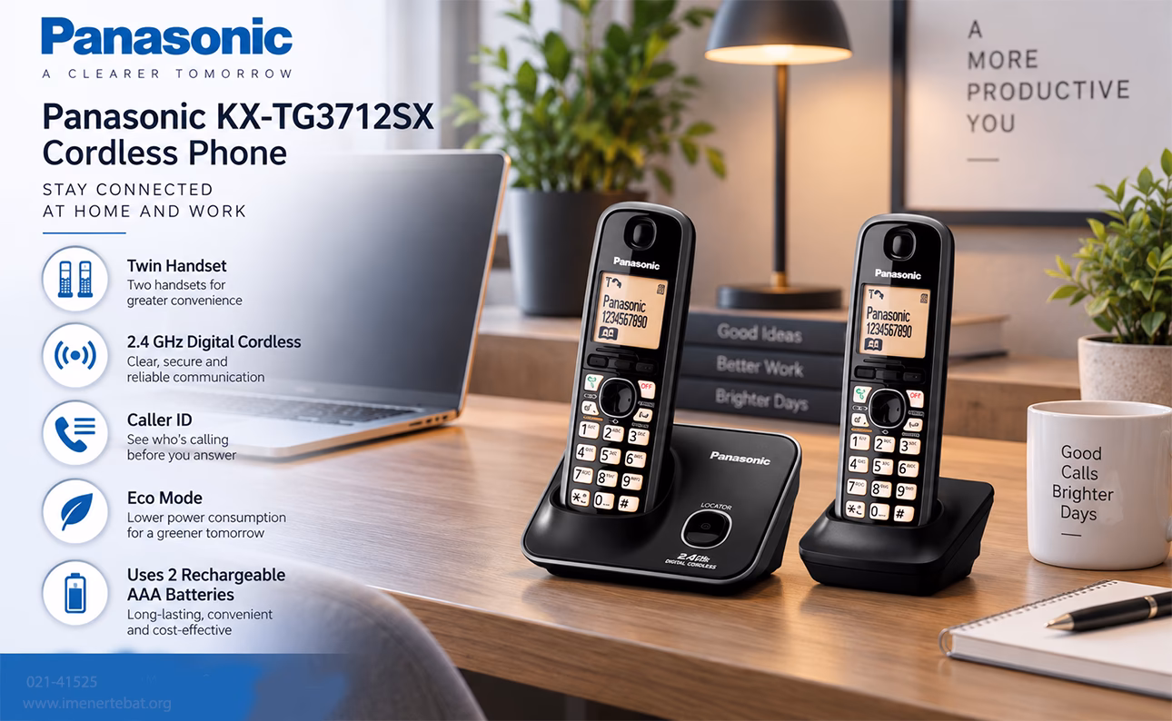 تلفن بی سیم پاناسونیک مدل KX-TG3712SX 1 تلفن بیسیم پاناسونیک KX-TG3712SX با دو گوشی در محیط کاری مدرن